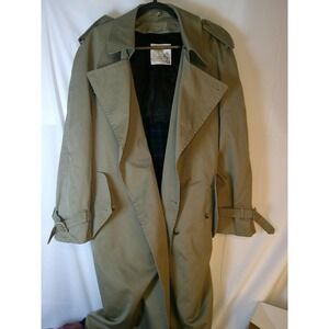 London Towne Mens Vintage Double Breasted Trench Coat Blue Green Plaid Liner 42R